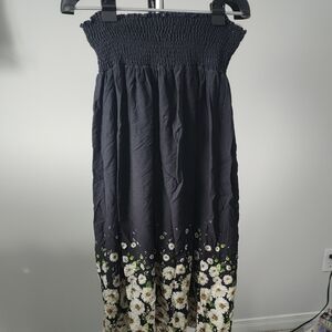 Smocked Black Maxi Skirt with White Daisy Border